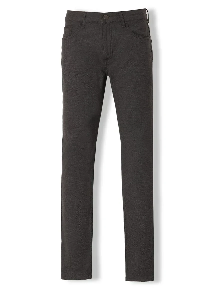 Brown Weaving Slim Fit Casual Cotton Blended Trousers - 6