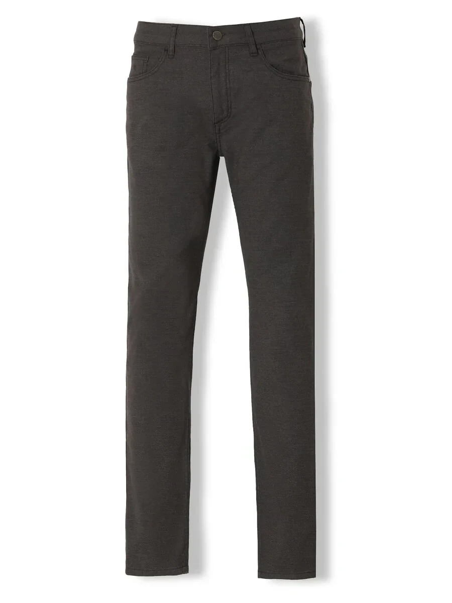 Brown Weaving Slim Fit Casual Cotton Blended Trousers - 6