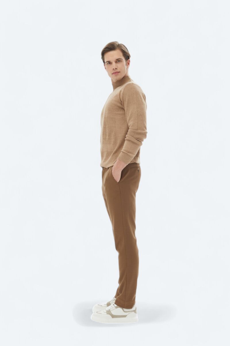 Brown Weaving Slim Fit Casual Trousers - 3
