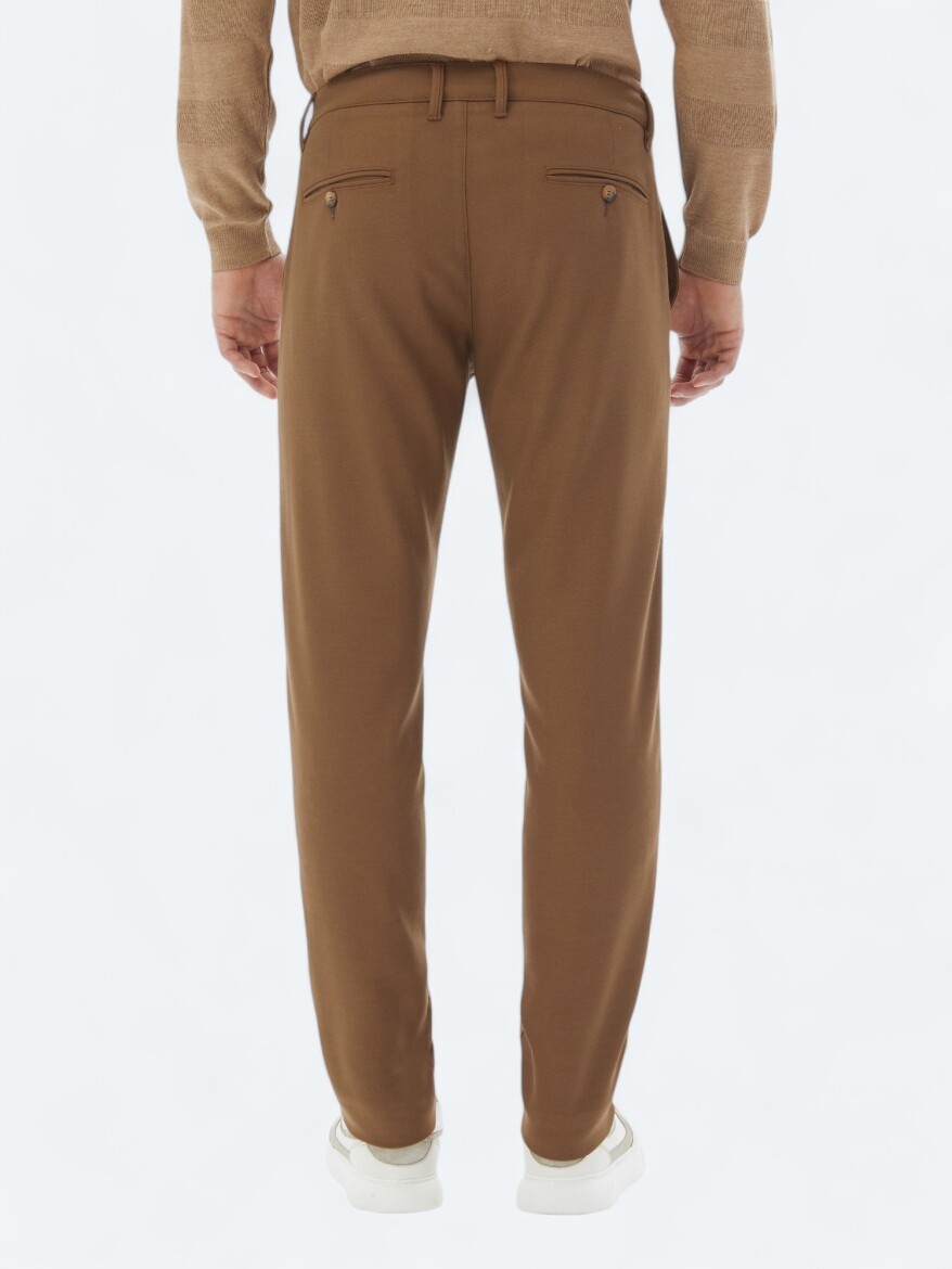 Brown Weaving Slim Fit Casual Trousers - 5