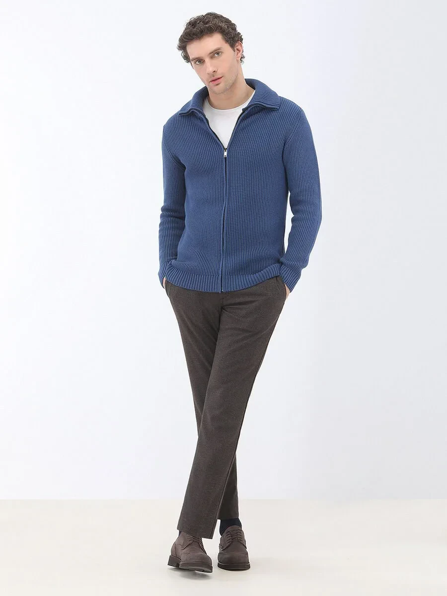 Brown Weaving Slim Fit Smart Casual Trousers - 3