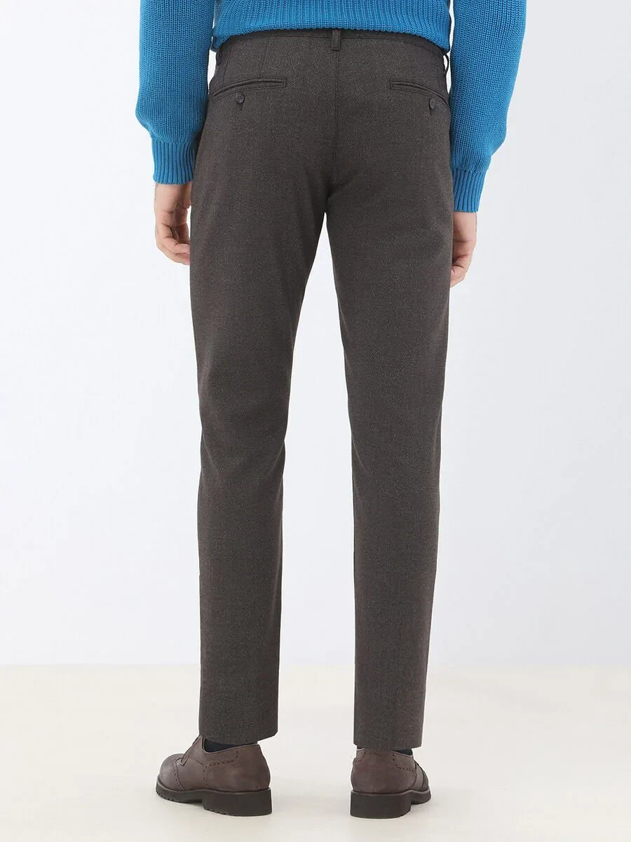 Brown Weaving Slim Fit Smart Casual Trousers - 5