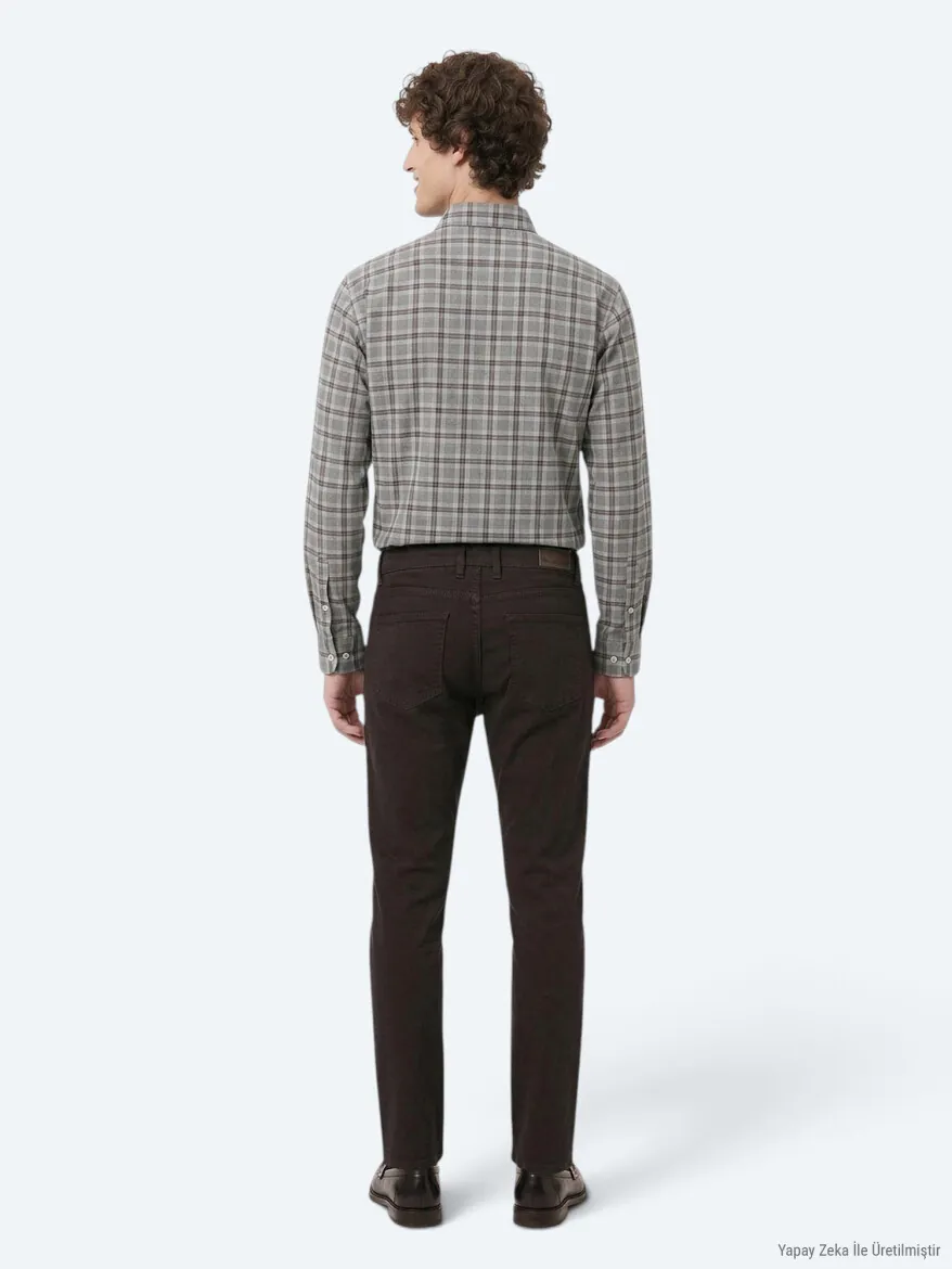 Brown Weaving Slim Fit Sport Cotton Blended Trousers - 6