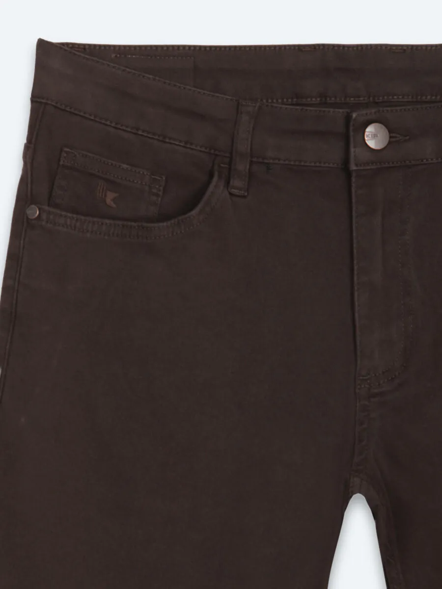 Brown Weaving Slim Fit Sport Cotton Blended Trousers - 8