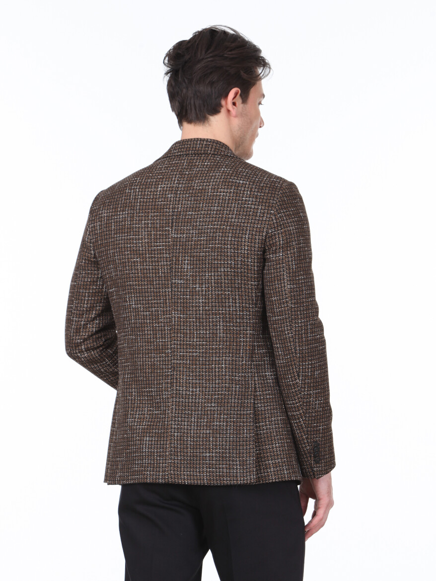 Buff Checkered Modern Fit Cotton Blended Jacket - 4
