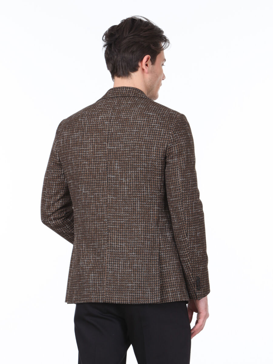 Buff Checkered Modern Fit Cotton Blended Jacket - 4
