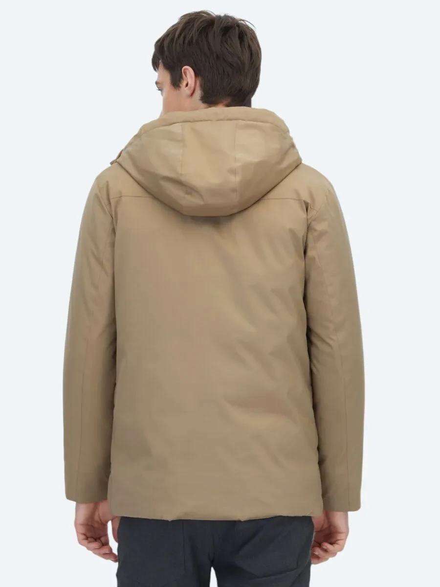 Buff Hooded Casual Weaving Coat - 6