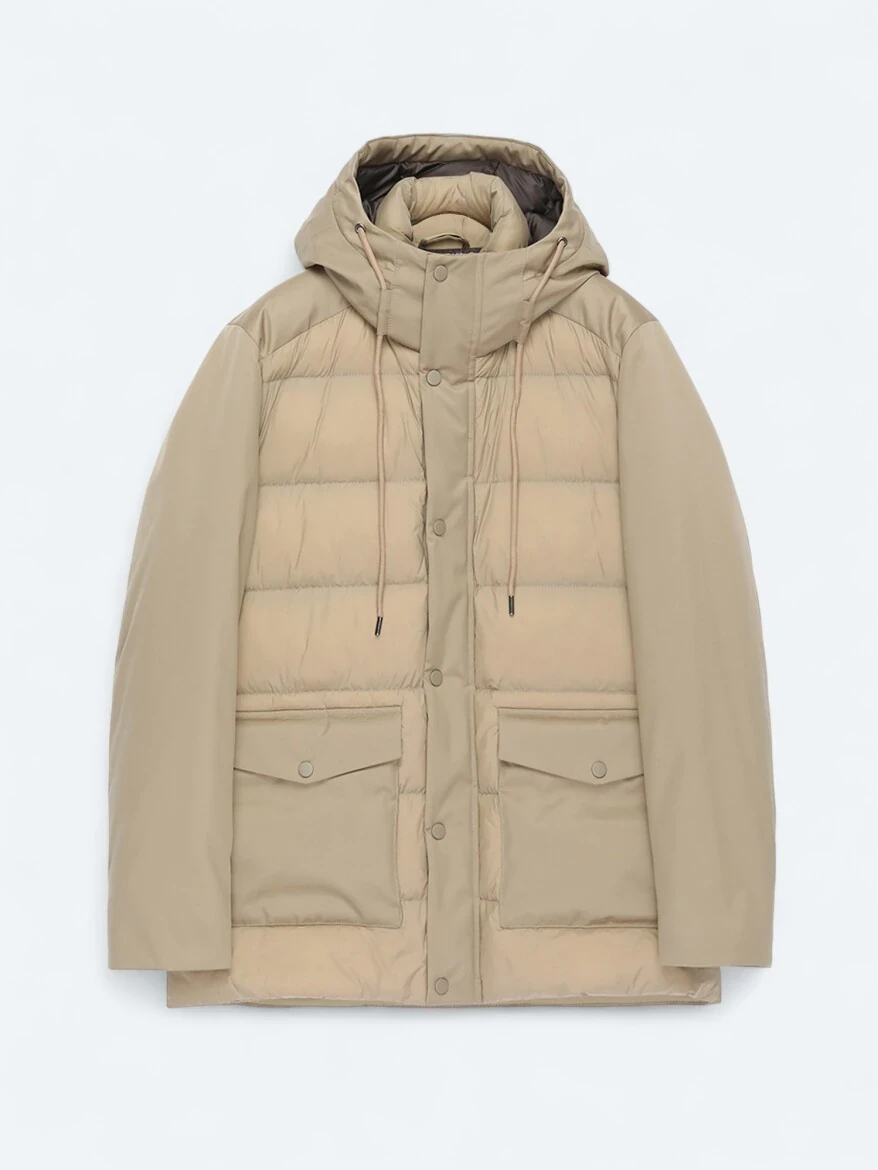 Buff Hooded Casual Weaving Coat - 7