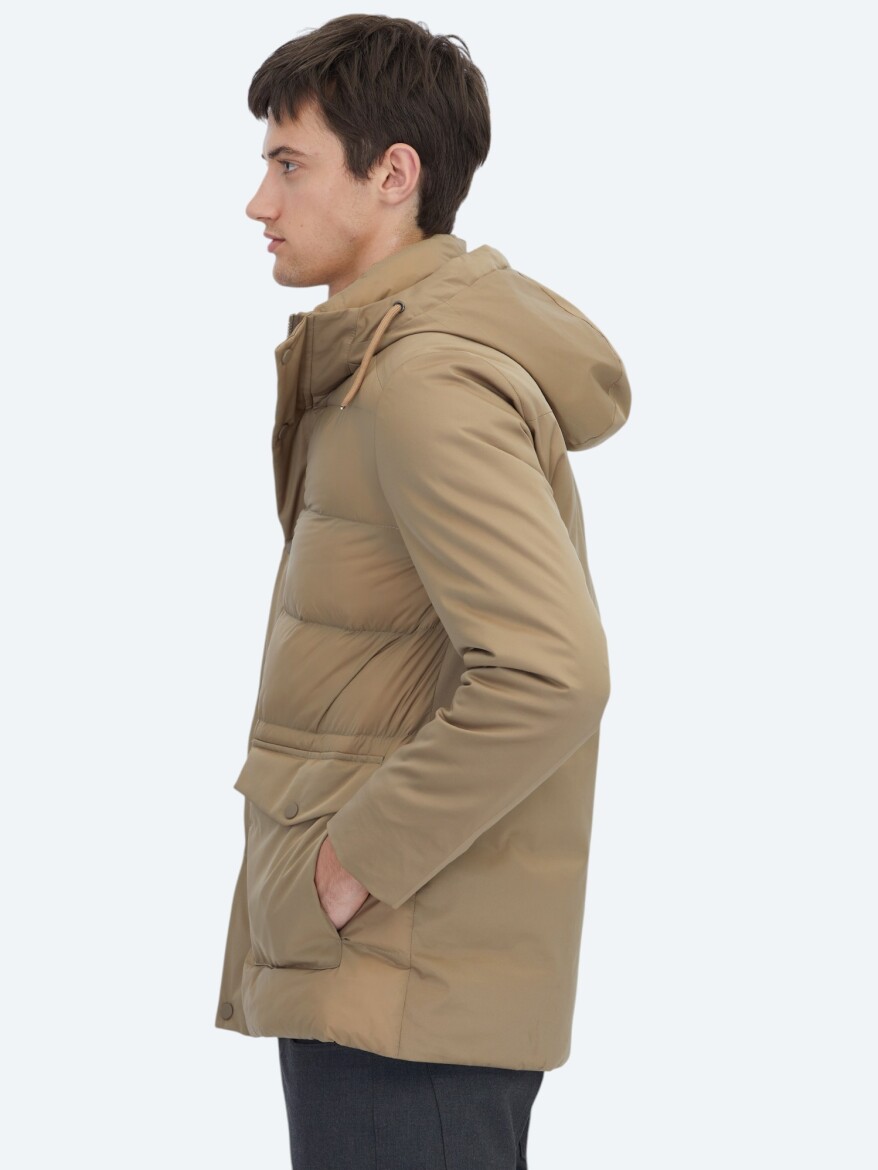 Buff Hooded Casual Weaving Coat - 3