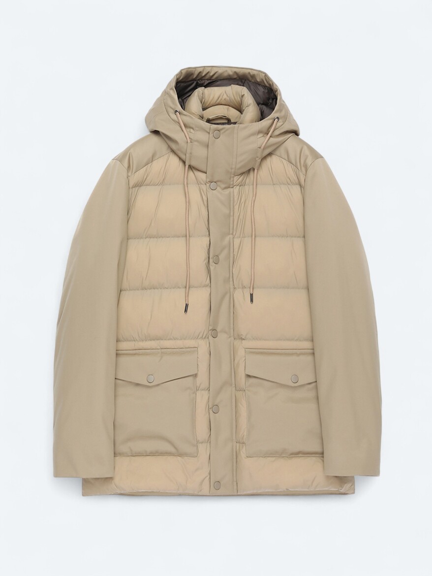 Buff Hooded Casual Weaving Coat - 7