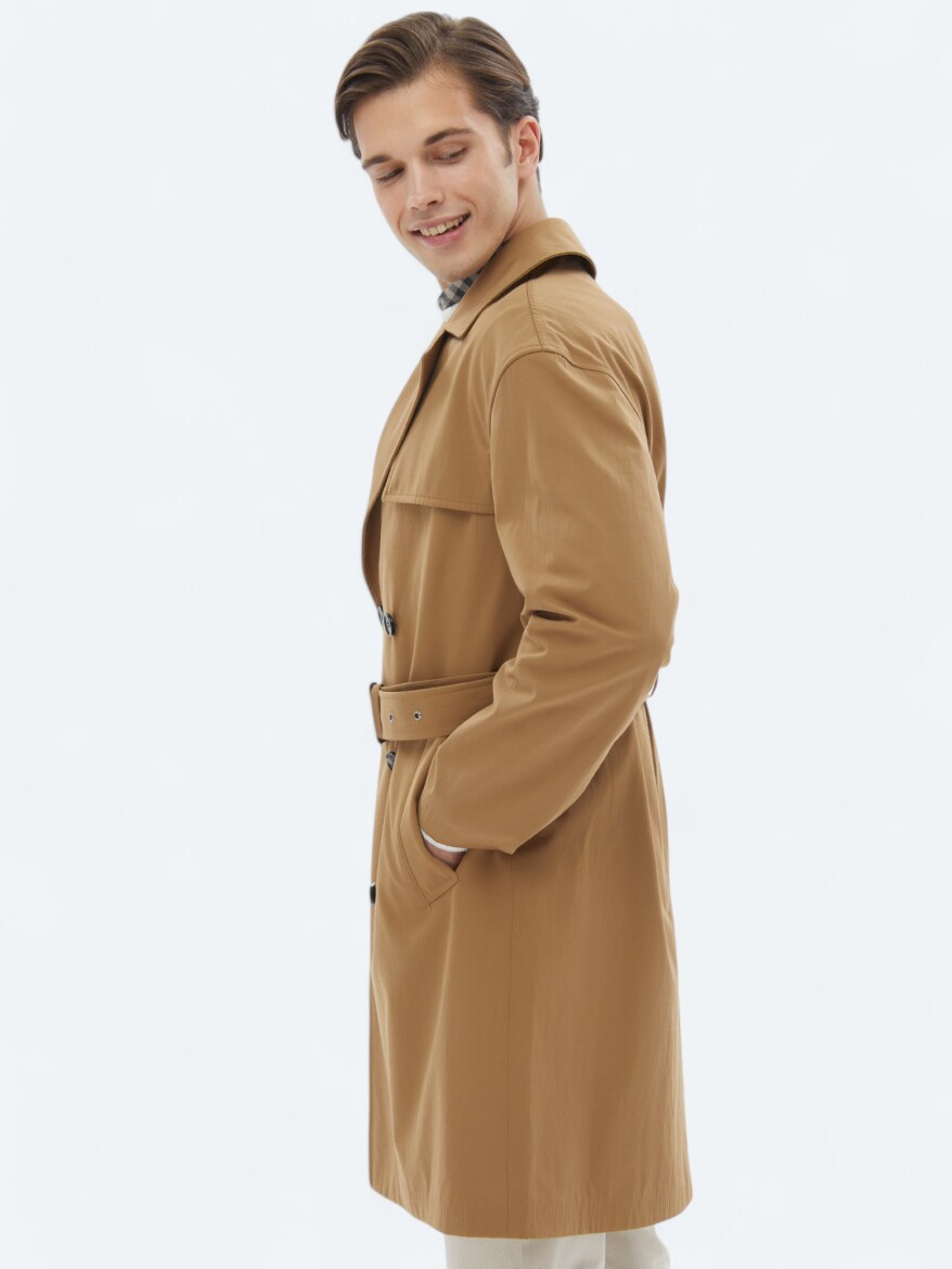 Buff Oversize Fit Double Breasted Collar Casual Weaving Rain Coat - 5