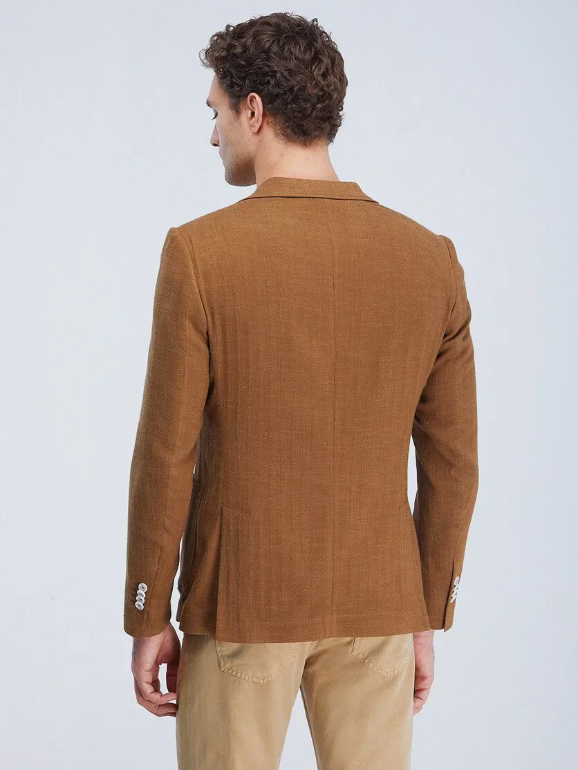 Buff Plain Modern Fit Cotton Blended Jacket - 6