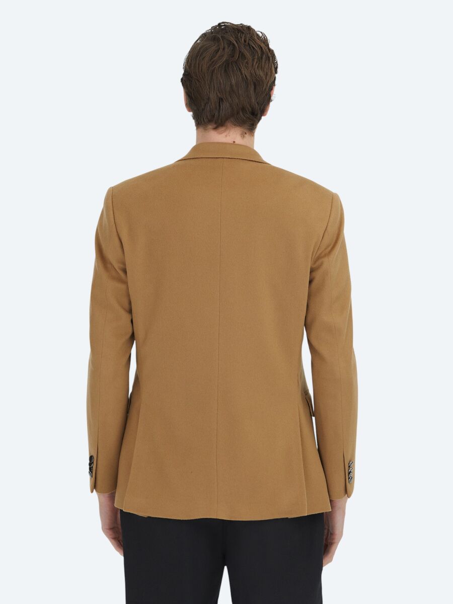 Buff Plain Modern Fit Wool Blended Jacket - 5