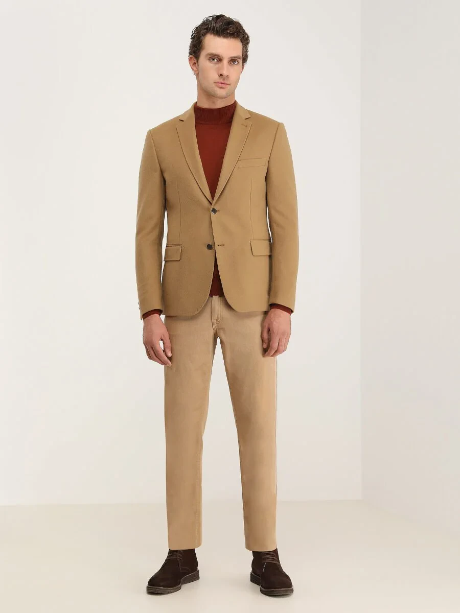 Buff Plain Modern Fit Wool Blended Jacket - 2