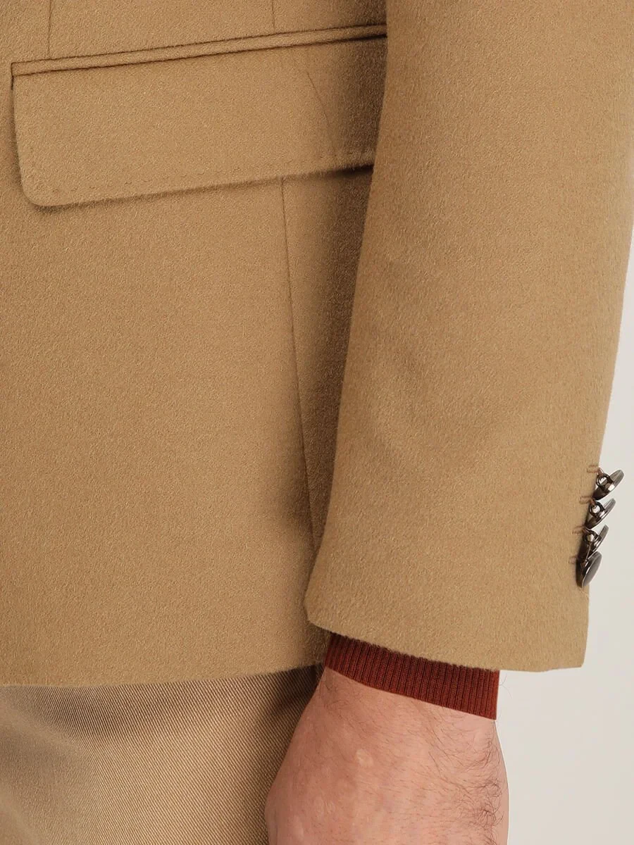 Buff Plain Modern Fit Wool Blended Jacket - 4