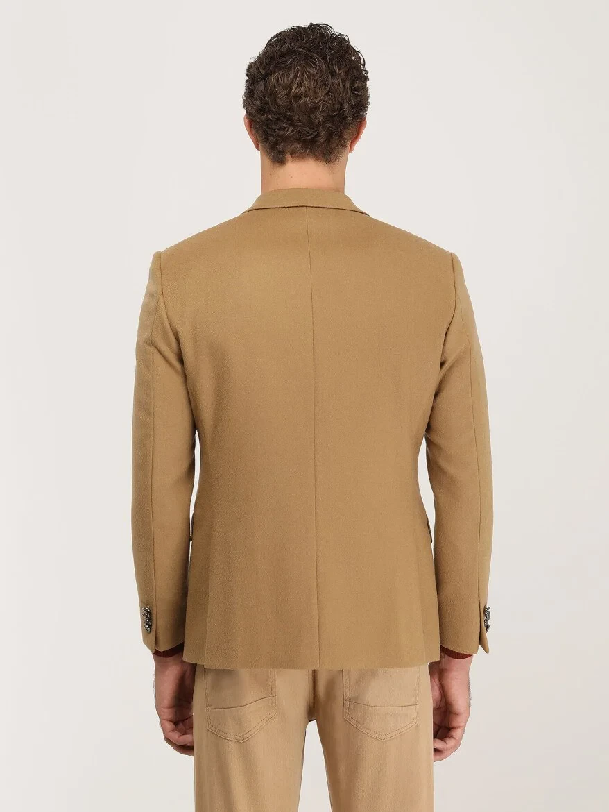 Buff Plain Modern Fit Wool Blended Jacket - 6