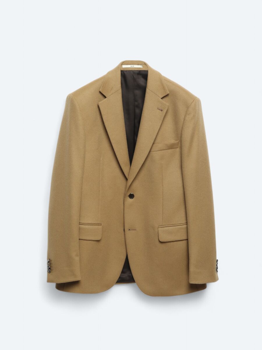 Buff Plain Modern Fit Wool Blended Jacket - 7