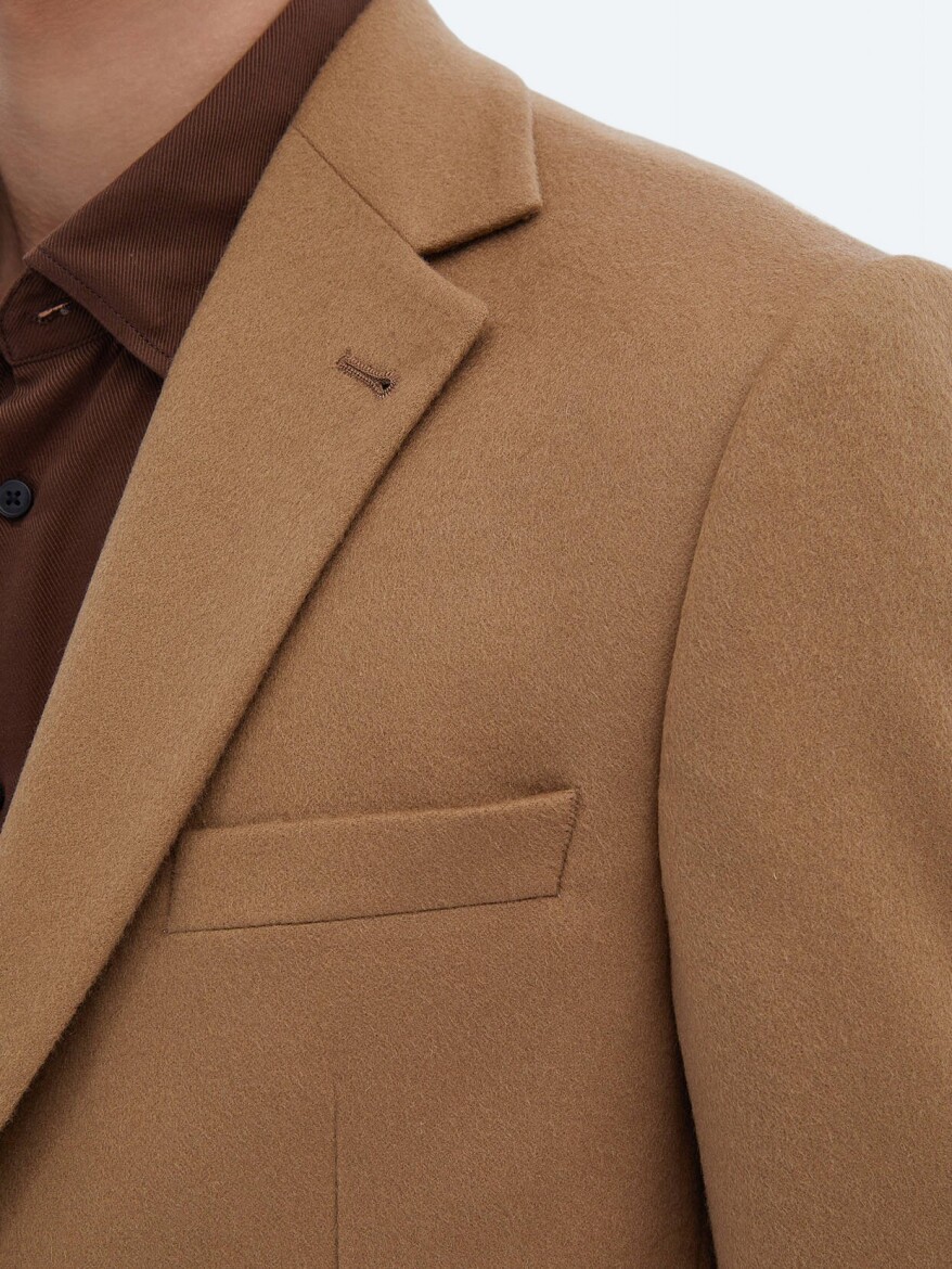 Buff Plain Regular Fit Wool Blended Jacket - 4