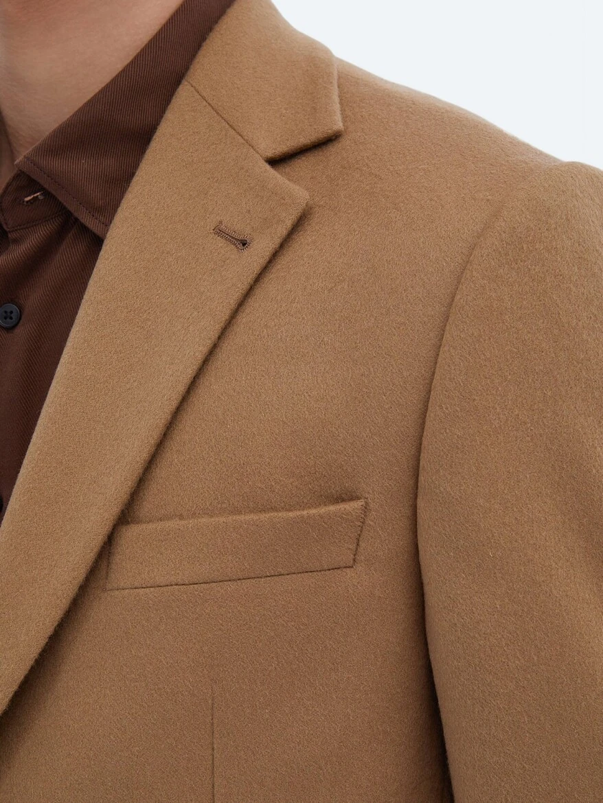 Buff Plain Regular Fit Wool Blended Jacket - 4