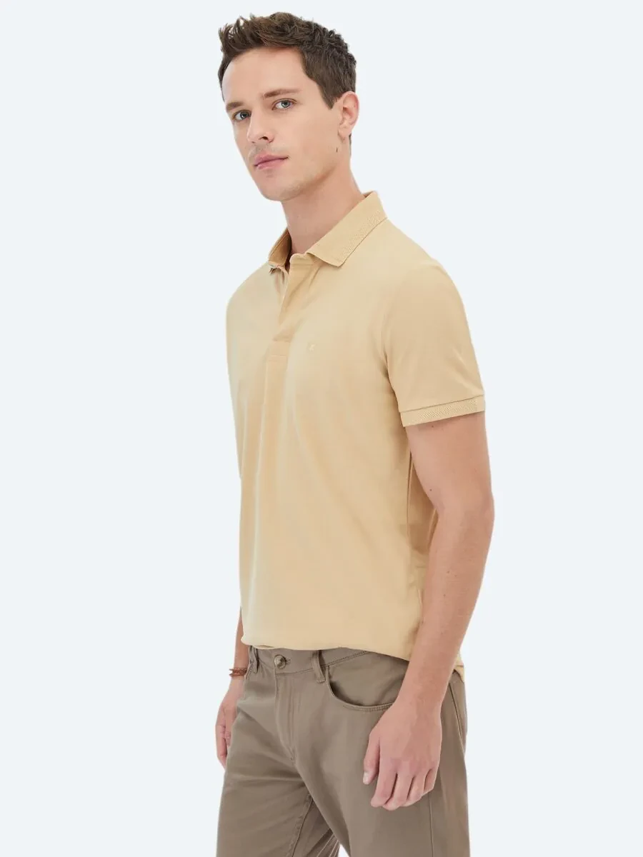 Buff Polo Neck 100% Cotton T-Shirt - 1