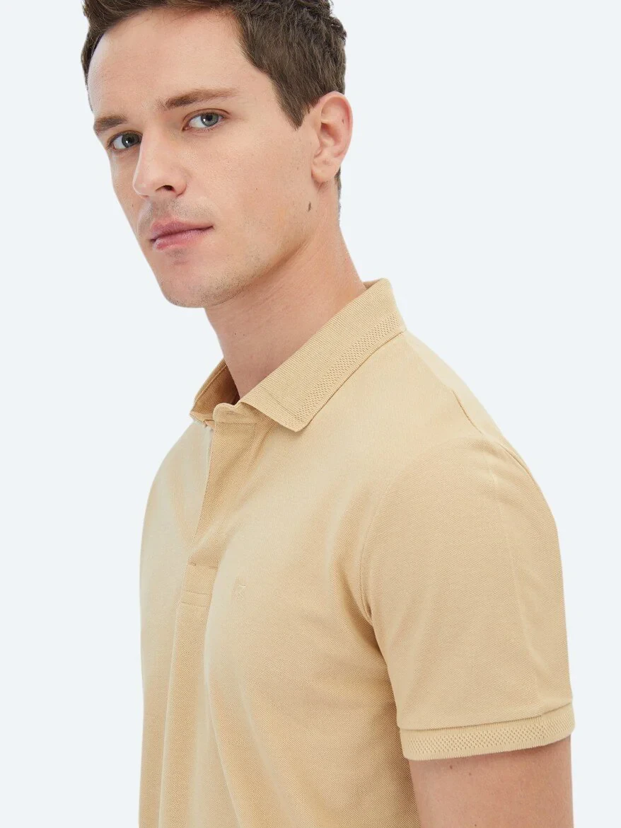 Buff Polo Neck 100% Cotton T-Shirt 