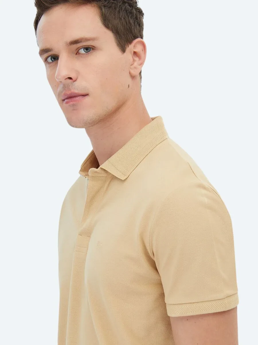 Buff Polo Neck 100% Cotton T-Shirt - 4