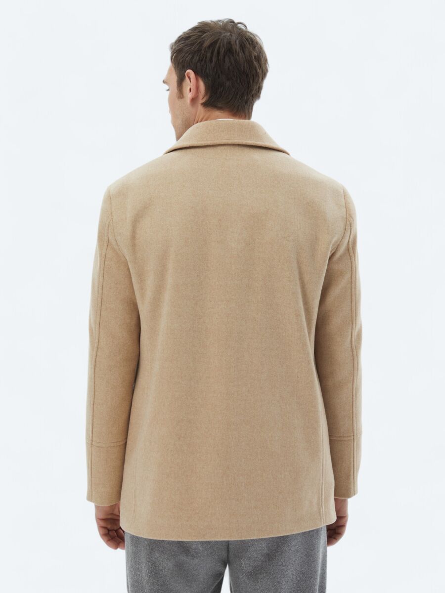 Buff Regular Fit Double Breasted Collar Casual Knitting Coat - 7