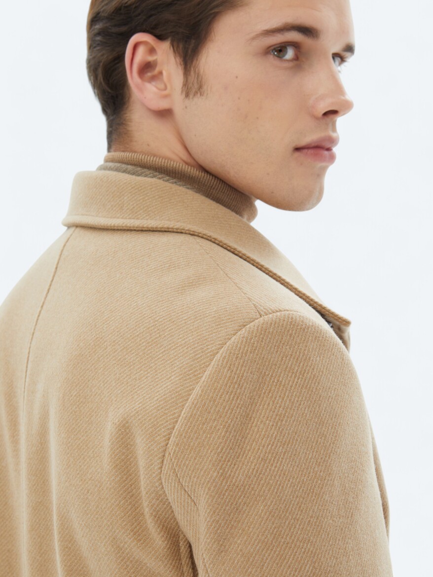 Buff Regular Fit Turtleneck Classical Weaving Overcoat - 6