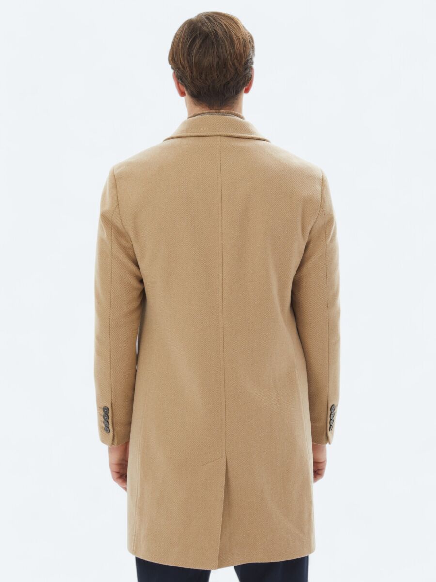 Buff Regular Fit Turtleneck Classical Weaving Overcoat - 7