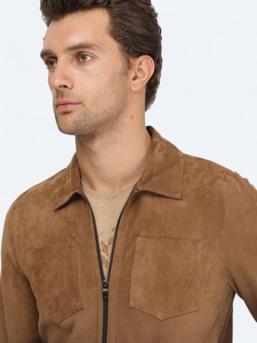 Buff Regular Fit Turtleneck Smart Casual Leather Leather Coat - 3