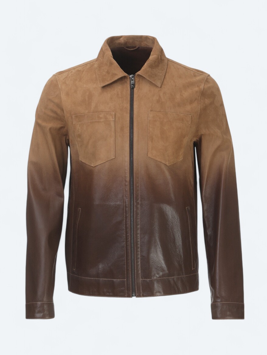Buff Regular Fit Turtleneck Smart Casual Leather Leather Coat - 6