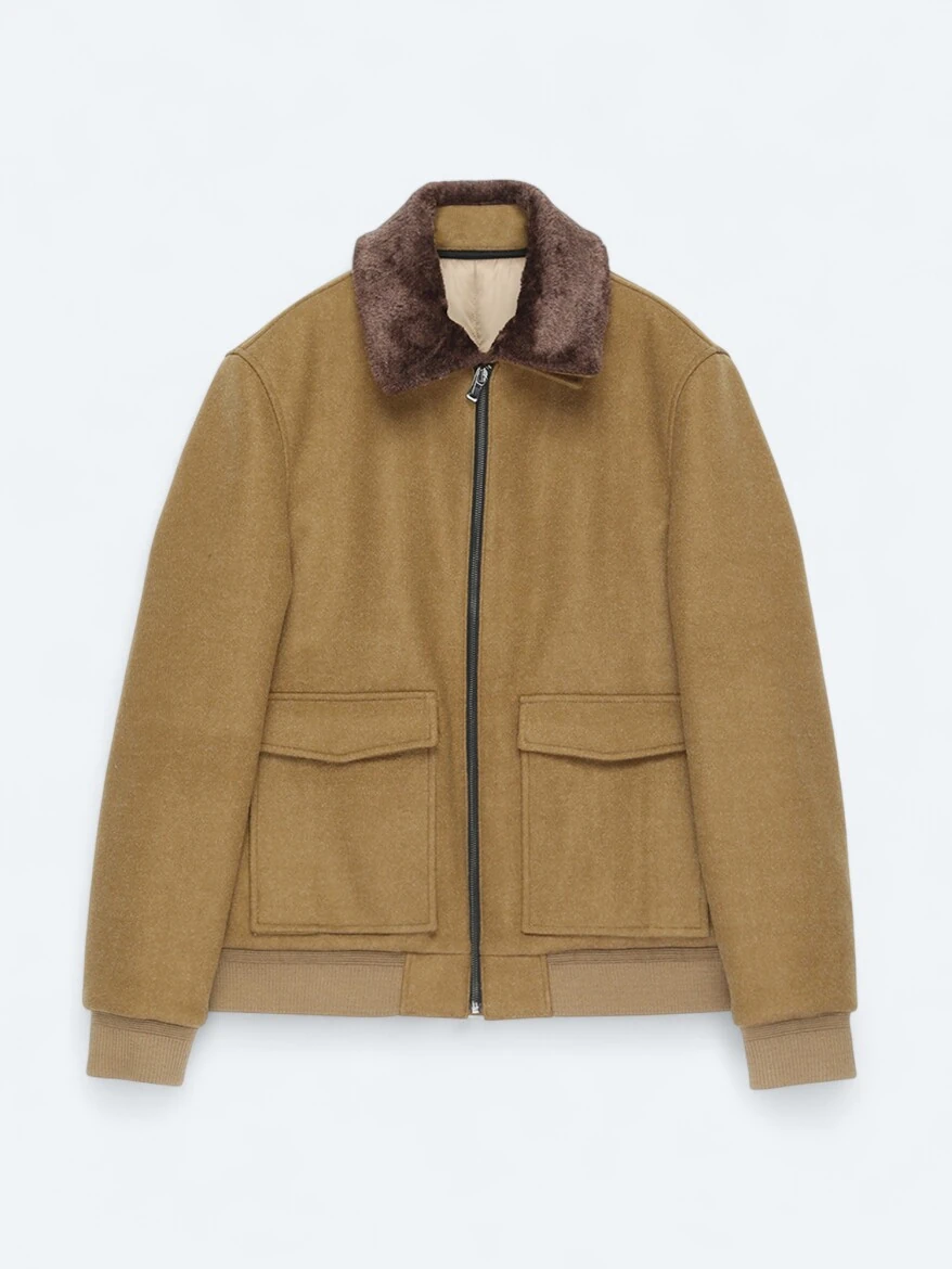 Buff Shirt Collar Casual Weaving Coat - KİP