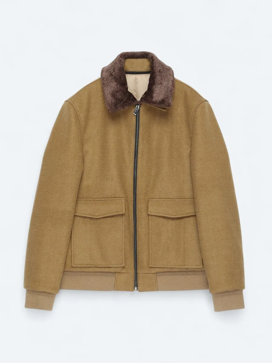 Buff Shirt Collar Casual Weaving Coat - 1