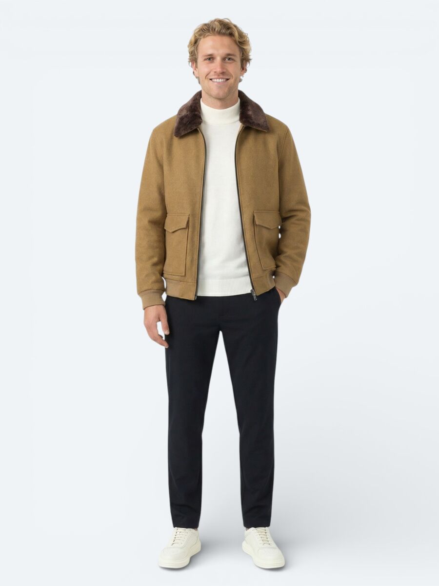 Buff Shirt Collar Casual Weaving Coat - 3