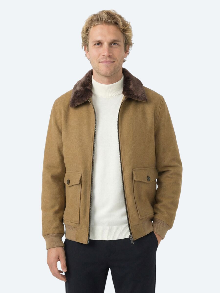 Buff Shirt Collar Casual Weaving Coat - 1