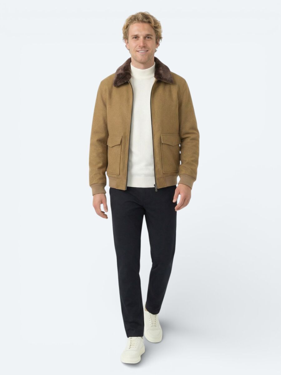 Buff Shirt Collar Casual Weaving Coat - 2