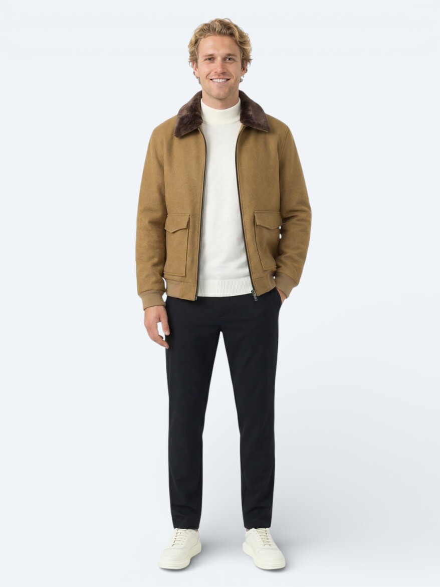 Buff Shirt Collar Casual Weaving Coat - 3