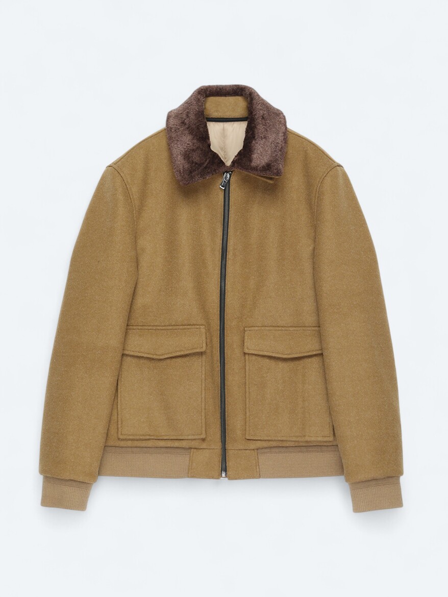 Buff Shirt Collar Casual Weaving Coat - 5