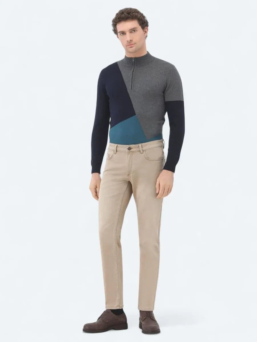 Buff Slim Fit Denim Cotton Blended Trousers - 1