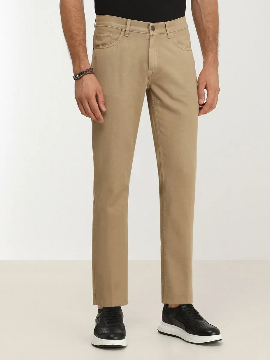 Buff Weaving Slim Fit Casual Cotton Blended Trousers - 1