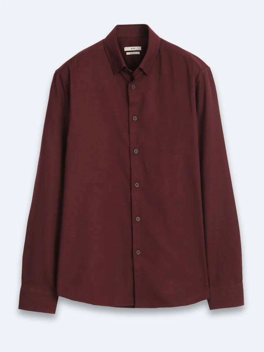 Burgundy Plain Regular Fit Long Weaving Casual 100% Cotton Shirt - 7