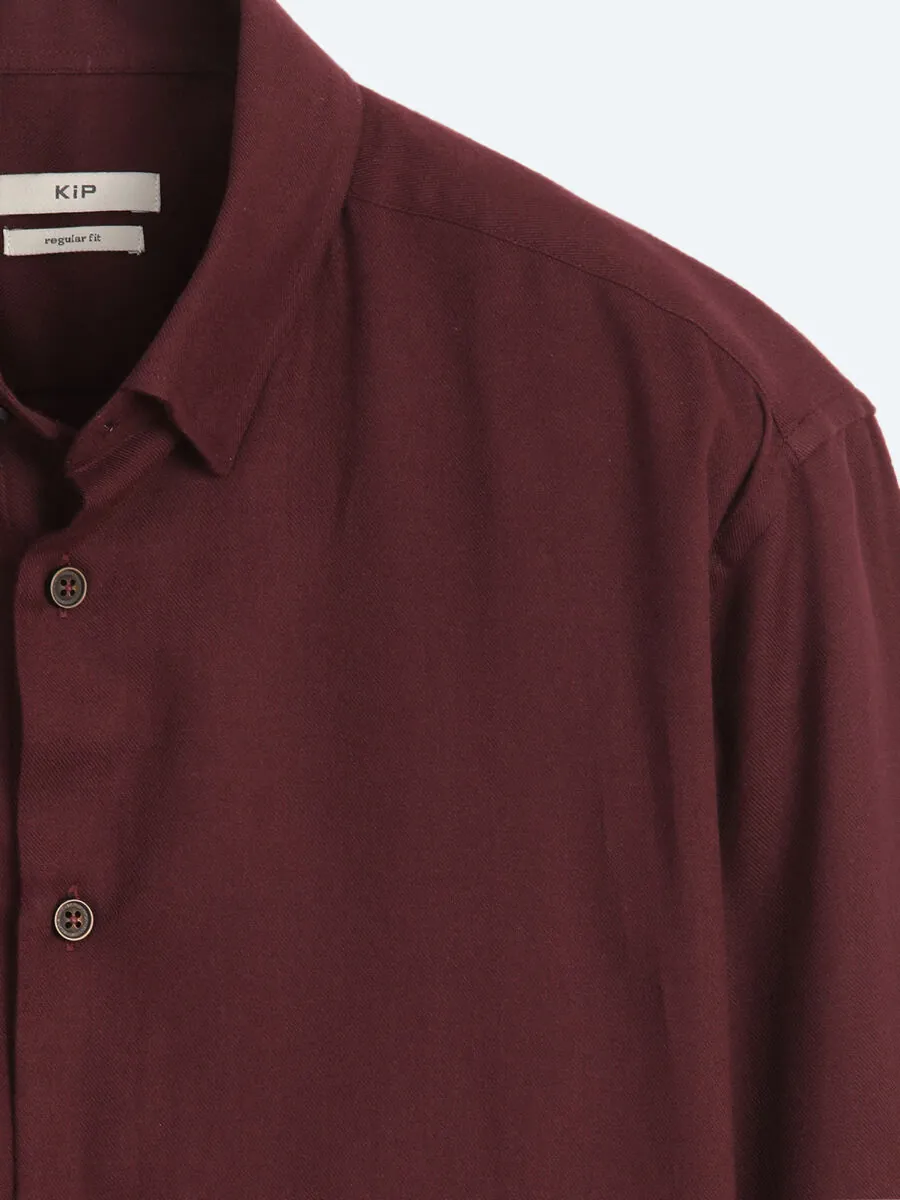 Burgundy Plain Regular Fit Long Weaving Casual 100% Cotton Shirt - 8
