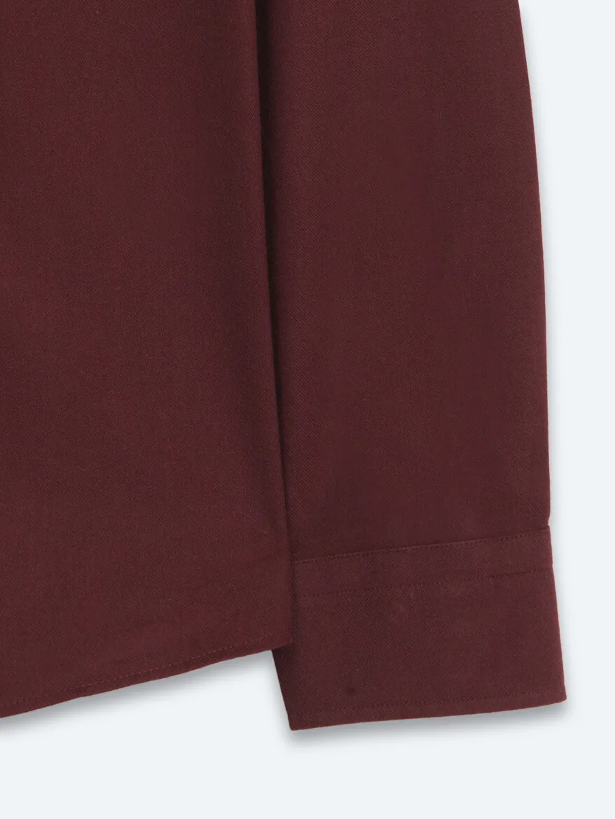 Burgundy Plain Regular Fit Long Weaving Casual 100% Cotton Shirt - 10
