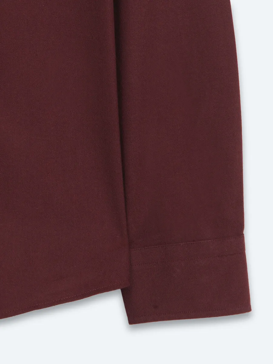 Burgundy Plain Regular Fit Long Weaving Casual 100% Cotton Shirt - 10