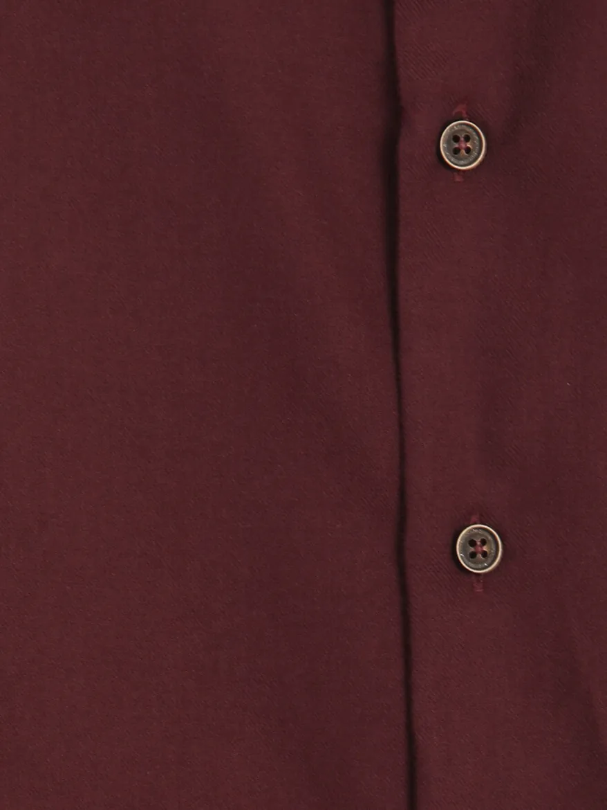 Burgundy Plain Regular Fit Long Weaving Casual 100% Cotton Shirt - 12