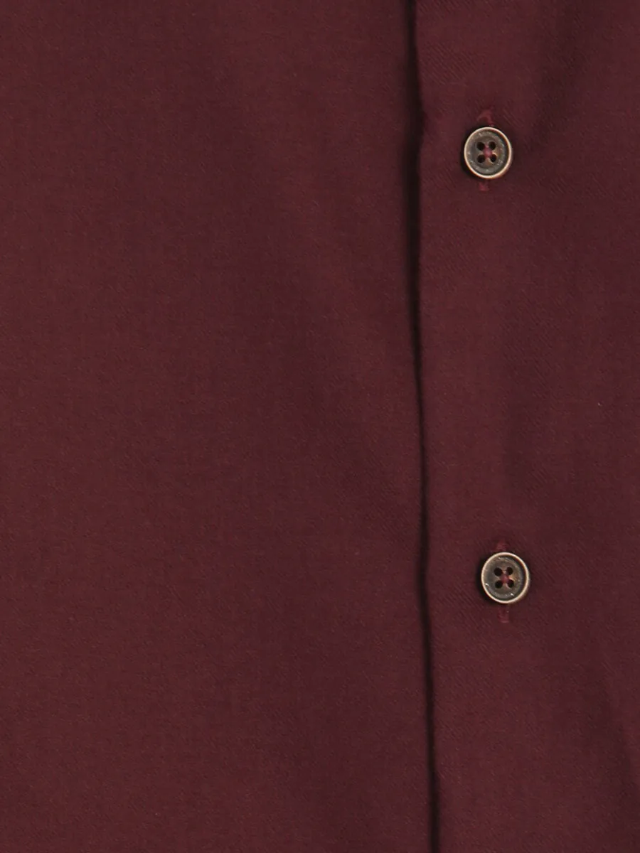 Burgundy Plain Regular Fit Long Weaving Casual 100% Cotton Shirt - 12