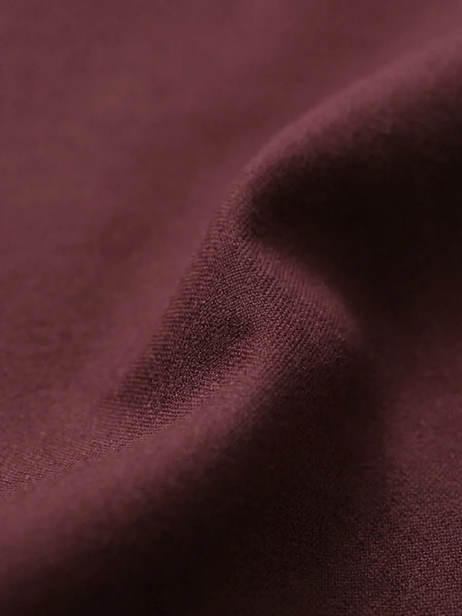 Burgundy Plain Regular Fit Long Weaving Casual 100% Cotton Shirt - 13
