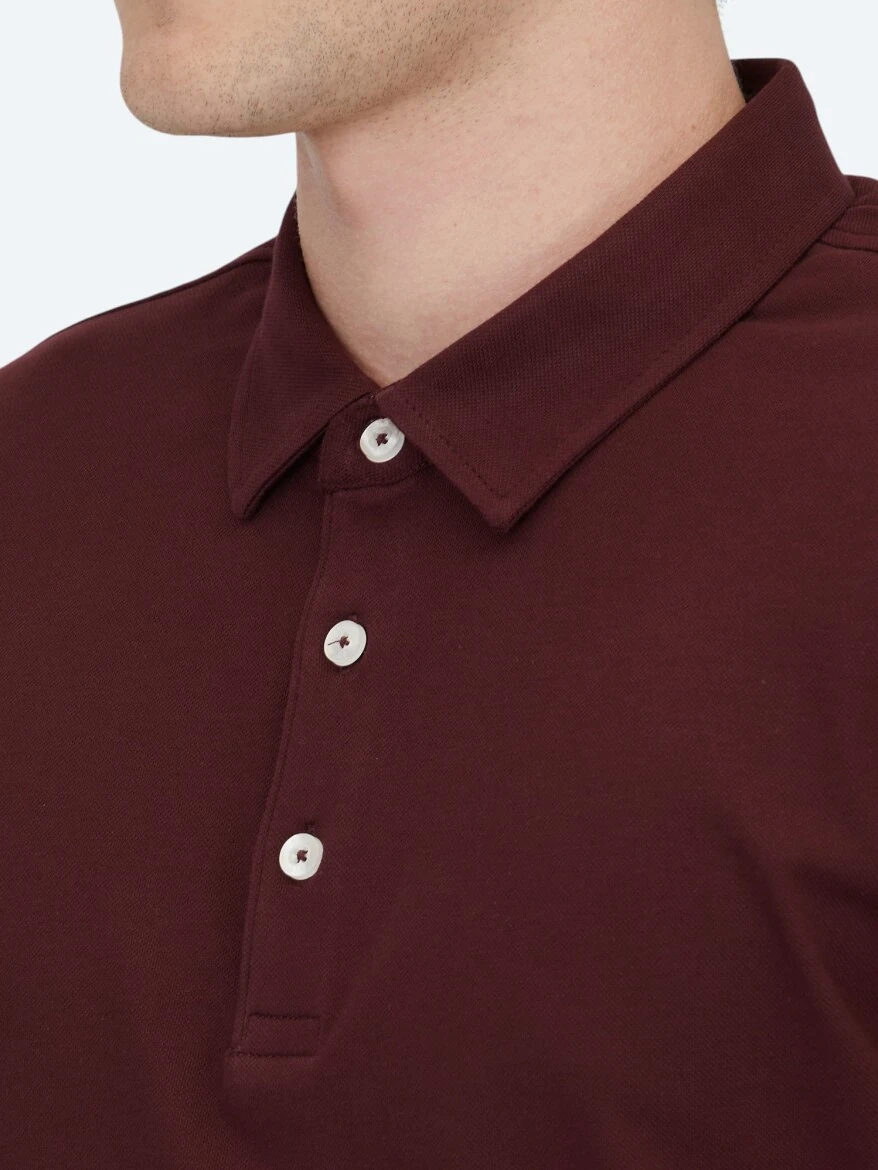 Burgundy Polo Neck Cotton Blended T-Shirt 