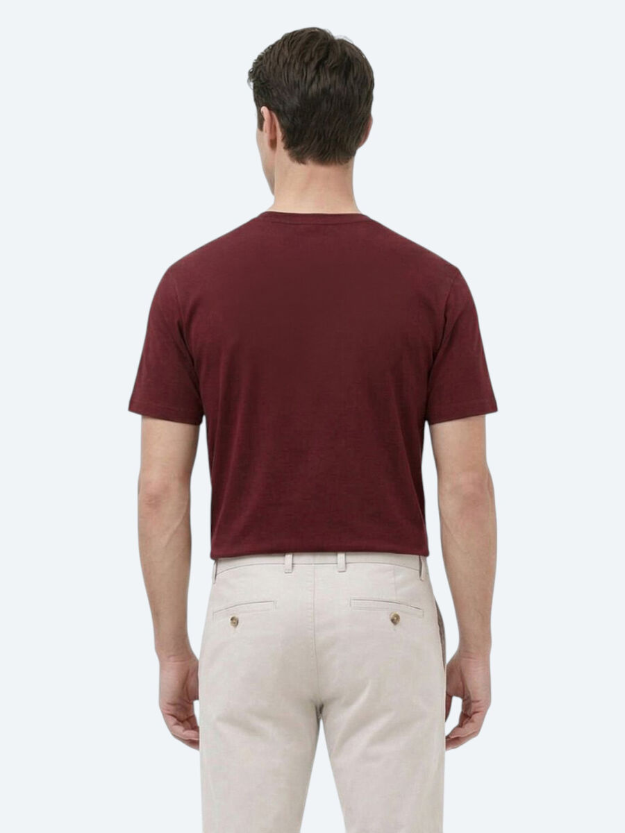 Burgundy Printed Crew Neck 100% Cotton T-Shirt - 5