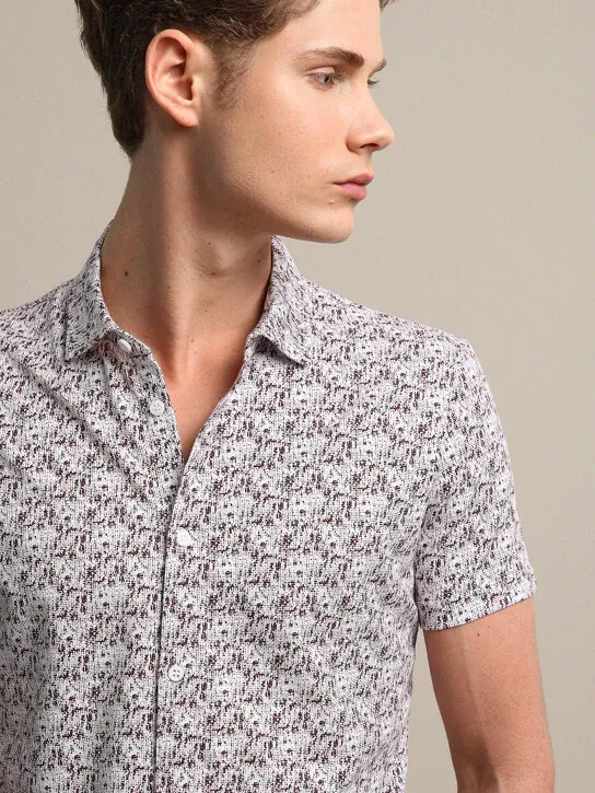 Burgundy Printed Polo Neck 100% Cotton T-Shirt - 3